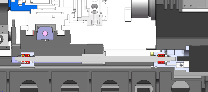 FABTEC TC-900MY/1000 
 Передача по оси Z 
Используется ШВП Taiwan PMI 5010 C3 класса с двойной гайкой  Установлены 5 подшипников 40TAC90B и один шариковый подшипник 6308DDU, обеспечивающие точную и жёсткую передачу при продольных перемещениях 